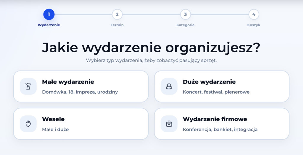 konfigurator sprzetu na wynajem blue light